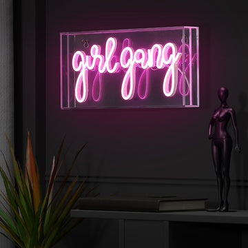 Girl Gang 11.88" Contemporary Glam Acrylic Box USB Operated LED Neon Light - JONATHAN Y